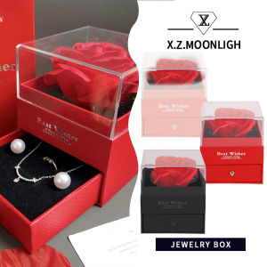 X.z. MOONLIGH วันวาเลนไทน์แหวนดอกกุหลาบกล่องของขวัญเคสเครื่องประดับดอกไม้หรูหราเหมาะสำหรับข้อเสนอ