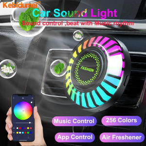 Kebidumei Car Air Freshener with Aroma 24 Led Atmosphere Lamp Air Fresher Sound Control App Control Car Interior Music Light