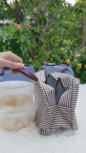 [พร้อมส่ง] กระเป๋าเก็บอุณหภูมิขนาดเล็ก ลายขวาง ใส่กล่องข้าว ถุงอาหารกลางวัน อะลูมิเนียมฟอยล์ Biangels