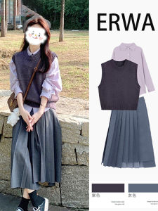 Bộ Đồ Ba Mảnh Thời Trang Mùa Thu Phong Cách Mận Cho Dáng Người Quả Lê Bộ Đồ Cotton Dài Tay Cổ Tròn Mặc Đầu