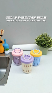 YESALL Gelas Salad Buah Dua Lapis dengan Saringan｜Anti Bocor｜Bahan PP + PET｜Bonus Garpu｜Untuk Sekolah Kantor Mobil