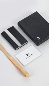 Personalized Name Business Silk Card Box Customized Engraving PU Leather Card Holder with Gift Box