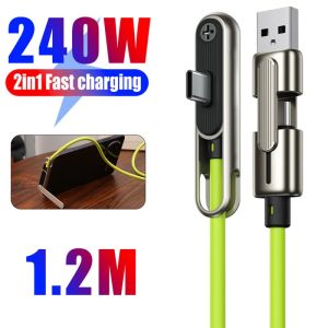 New 240W Thickened Elbow-shaped Charging Cable with Phone Stand Dual Interface Compatibility Essential Type-C Cable 1.2M