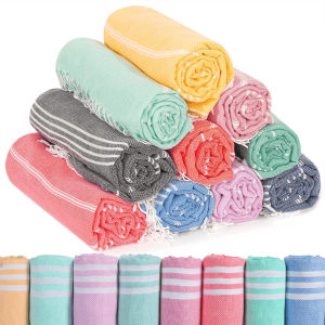 100X180cm Striped pure Cotton Turkish Sports BathTowel with Tassels Beach Towel Soft and absorbent Travel Gym Camping SaunaTowel