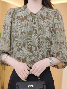 Áo Sơ Mi Nữ Cổ Tròn in Họa Tiết Nhẹ Thoáng Khí C2025 Phong Cách Mới Mùa Hè Thiết Kế Trung Hoa Quốc Gia Thanh Lịch