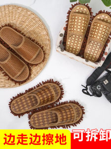 รองเท้าแตะพื้นแบบลำลองสำหรับใช้ในบ้านในช่วงฤดูร้อน รองเท้าแตะแบบพับได้ ทำความสะอาดพื้นด้วยผ้าทอแบบไม่ทำเสียง