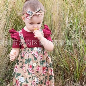 【READY STOCKS】Newborn Baby Girl Clothes Floral Bodysuit Romper Jumpsuit Tops T-Shirt Suspender Skirts Bow Headband Outfit for 18-24 months