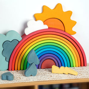 Large Size Wooden Rainbow Blocks Educational Toys for Babies Early Learning Childrens Intelligence Development Playsets