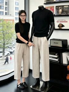 OUMULONG | Mens Straight Leg Summer Lightweight Cotton Linen Pants