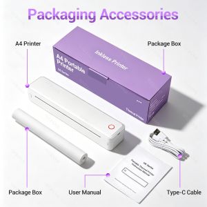 Portable Wireless Printers for Travel Bluetooth Thermal Printer Inkless Printing Support 8.5x11" US Letter & A4 Thermal Paper