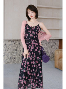 MIUCO | Đầm Cami Họa Tiết Hoa Resort Wear với Dây Ruy Băng và Áo Khoác Mỏng