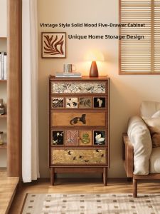 MR ART | Solid Walnut Vintage Style Living Room Storage Chest Drawer