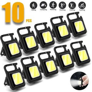 1-10Pcs Portable Keychain Light Mini Multifunctional Camping Flashlight USB Rechargeable Work LED Bright COB Pocket Clip Lantern
