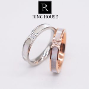 (Titan) Nhẫn titan nam nữ cặp đôi khắc tên theo yêu cầu Khảm Xà Cừ Đính 3 Viên Ngọc Sáng Đẹp Ring House