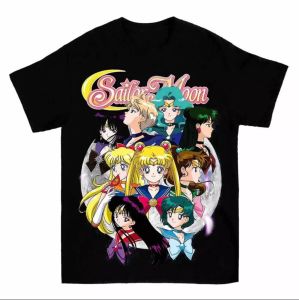 Bandai | T Shirt 90s Anime Sailor Moon Retro Graphic Summer Cotton Men Women Tee Streetwear Casual Trend Short Sleeve Couple Hip Hop Top
