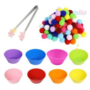 109pcs Rainbow Sorting Bowls Toys Colorful Plush Clip Ball Sorting Educational Toys for Kids