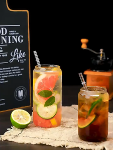 Glass Cup with Straw and Lid 500ml Transparent Glass Cup Set Drinking Glass Mug with Bamboo Cover