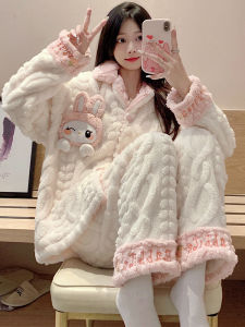 Coral Velvet Pajamas Womens Winter Long Sleeve 2024 New Arrival Flannel Thickened Heattech Spring & Fall Days Home Wear Suit