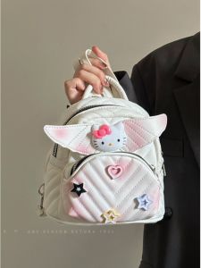 Moocheung KT Wings Embroidered Casual Ladies Backpack Fashion Diamond Stitching Soft Shoulder Bag Korean Style Small Size PU Leather