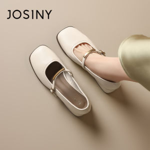 Josiny | Mary Jane Style Coarse Heel Leather Shoes White