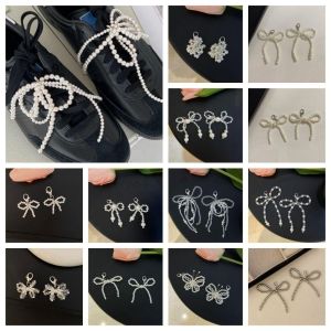 🔥1Pair Handmade Shoes Clip Double Layered Pearl Bowknot Shoe Buckle Charm Lace Bow Shoe Buckle Shoe Decoration Bag Keychain Pendant