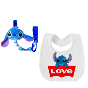 Disney | Baby feeding bib with patterned coverall infant saliva cap newborn soothing pacifier holder newborn toddler childs bib baby