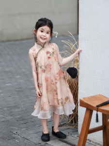 ชุดเด็กผู้หญิงสไตล์จีนฤดูร้อน ชุดกี่เพ้าแขนกุด ชุดเด็กสไตล์จีนใหม่ ชุดเด็กสไตล์โบราณ ชุดเด็กสไตล์จีน ชุดเด็กสไตล์จีนโบราณ