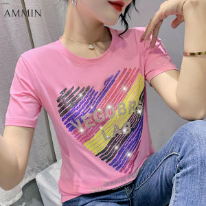AMMIN Áo Rộng Và Đa Năng Thời Trang Mùa Hè Ngắn Cho Nữ Tay Khoan Nóng Bỏng Chữ Love Áo Thun In Hình Nhiều Màu Sắc