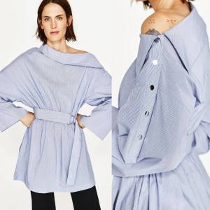 CFBOUTIQUE Euro Inspired Snap Button Slash Neck Kimono Sleeve Blouse