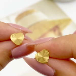 Laser Heart Titanium Steel Earrings 18K Gold Plated Sweet Vintage Style Delicate and Petite Earrings for Women Gold Heart-shaped Stud Earrings With Textured Surface