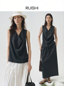epoque de rueen | Elegant Loose Swing Sleeveless Vest Half Skirt Dress Set