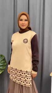 Kaos Pramuka Tunik Wanita Terbaru Kaos Pramuka Wanita Lengan Panjang Kegiatan Pramuka Coklat MMF