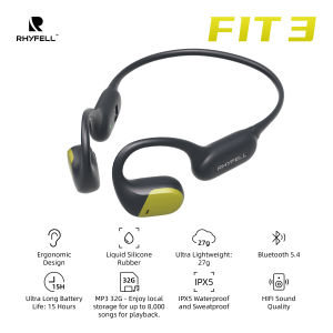 RHYFELL Fit3 Sports Memory Air Conduction Headphones Open Ear Headset IPX5 Waterproof 32G Memory  Long Battery Life ANC Noise Cancelling