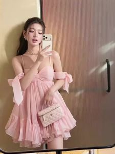 Sweet Holiday Style Ruffled Bow Dress