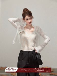 THROUS | Áo Cardigan Knit Tay Dài Thêu Ren Ôm Sát