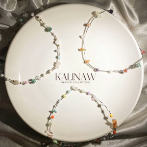 KALINAW Czech Bugle Line Tube Tassel w/ Assorted Chipstone Choker Necklace
