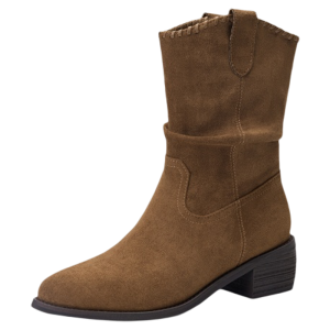Josiny | Winter Pointed Stacked Boots Thinning Brown Fleece Lined