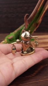 Retro Đồng Mèo May Mắn Hình Thu Nhỏ Trà Thú Cưng Điêu Khắc Phong Thủy Trang Trí Cho Văn Phòng Nhà Tủ Quà Tặng Sáng Tạo