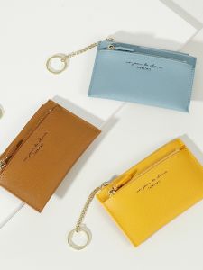 Ultra-Thin Short Mini Zipper Wallet Womens Card Holder Credit Card Sleeve Fashionable PU Leather Korean Style Bifold