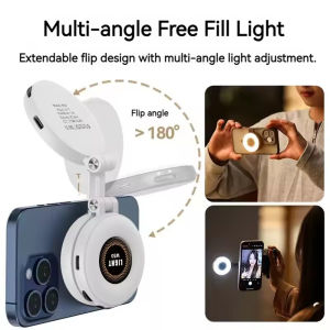 2in1 Portable Foldable Magnetic Rechargeable Ring Fill Light Phone Holder Perfect for Travel Desktop Selfies Video Makeup