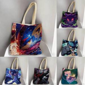 Bandai | Pokemon Eeveelution Collection Storage Bags Tote Bag Travel Summer Beach Shoulder Bag Reusable Grocery Shopping Bag Anime