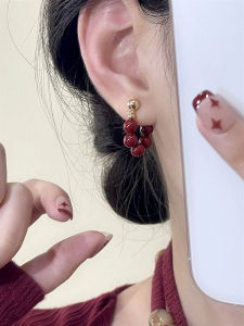 Red Copper Alloy Earrings Vintage Luxury Ice Candy Mountain Design Womens Fashion Jewelry Elegant Personality Ear Jewelry