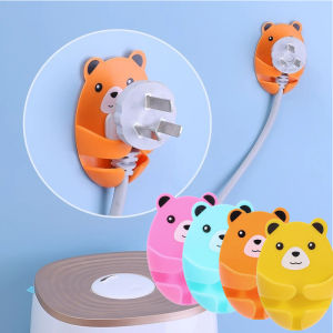 4Pcs Wall Mounted Power Outlet Plug Storage Hook Cute Bear Shaped Power Cord Storage Fixing Device Bathroom Kitchen Organizer