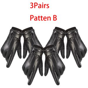 WRELS | 1/2/3Pairs Winter Leather Gloves Warm Cold Resistant Cycling Full Finger Gloves Touch Screen Motorcycle Windproof Riding Gloves