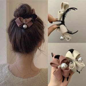 Hair Clip New Fashion Bow Pearl Hairpins Elegant High Horsetail Ball Head Shark Clip Back Head Hair Clip For Girl Woman Hair Accessories