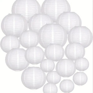 21Pcs Paper Lantern Party Supplies Set Paper Lantern Party Decoration Wedding Graduation Hanging Paper Lantern White Birthday Decoration Round Chinese Lantern