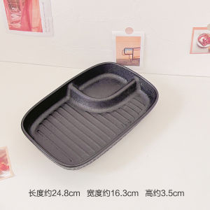 Creative Ceramic Dumpling Plate with Vinegar Dish Rectangular Sushi Snack Plate Korean Style All Purpose Home Use Dishware