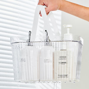 Locaupin Transparent Multipurpose Storage Basket with Handle Bathroom Vanity Cosmetic Shower Tote Organizer Bin