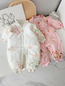 Thermal Cotton Baby Romper Suit New Chinese Style Outwear for Girls 0-2 Years Old Autumn Winter Clothes Baby Clothes