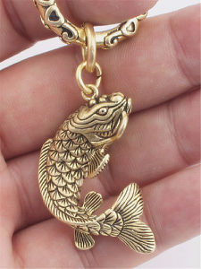 Pure Brass Carp Leaping over the Dragon Gate Necklace Pendant Children Students Gifts Toys Keychain Retro Style for Boys And Girls